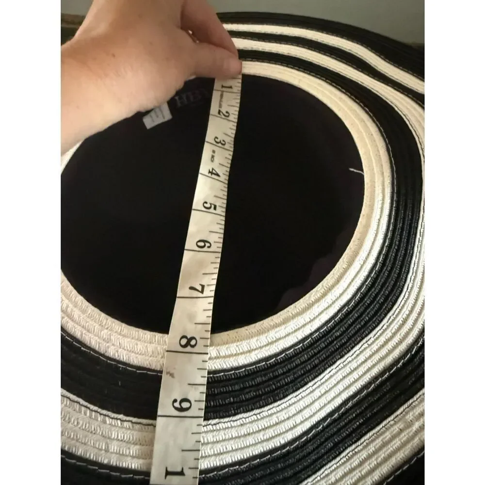 HBY Miami Women Straw Hat Black And White Wide Brim One Size Paper Straw Beach